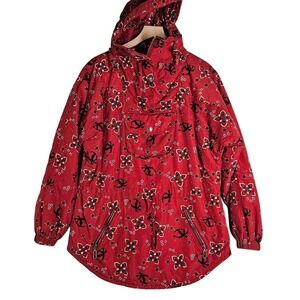 Vintage 90s LL Bean Pullover Ski Coat Jacket Women's M Red‎ Black Anorak